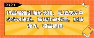 抖音精准引流家长粉，私域成交中学学习资料，高转化高收益，矩阵操作，收益翻倍【揭秘】-阳知网创资源库