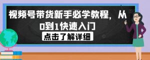 视频号带货新手必学教程,从0到1快速入门-阳知网创资源库