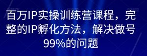 百万IP实操训练营课程,完整的IP孵化方法,解决做号99%的问题-阳知网创资源库