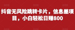 抖音无风险跳转卡片,信息差项目,小白轻松日赚800-阳知网创资源库