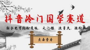 抖音冷门国学赛道，新手也可轻松变现，无门槛，流量大，涨粉快-阳知网创资源库