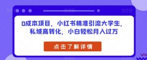 0成本项目,小红书精准引流大学生,私域高转化,小白轻松月入过万【揭秘】-阳知网创资源库