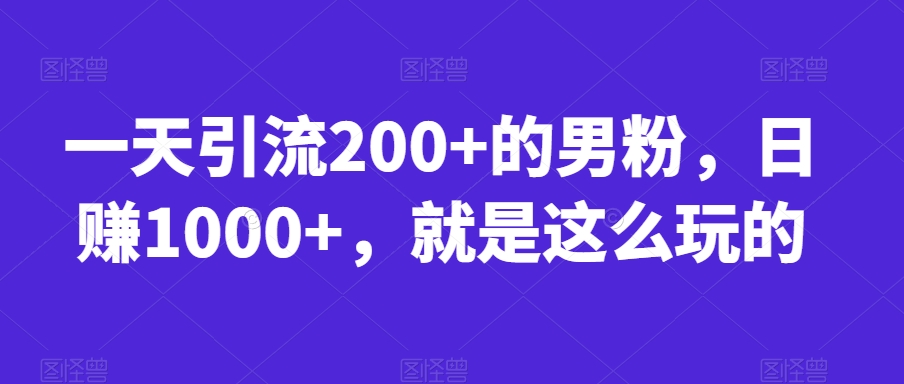 一天引流200+的男粉,日赚1000+,就是这么玩的【揭秘】-阳知网创资源库