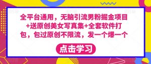 全平台通用,无脑引流男粉掘金项目+送原创美女写真集+全套软件打包,包过原创不限流,发一个爆一个【揭秘】-阳知网创资源库