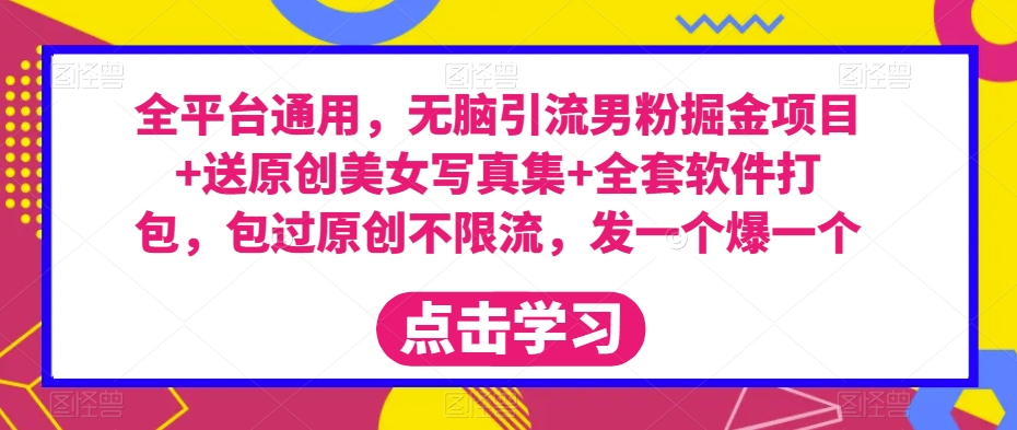 全平台通用,无脑引流男粉掘金项目+送原创美女写真集+全套软件打包,包过原创不限流,发一个爆一个【揭秘】-阳知网创资源库