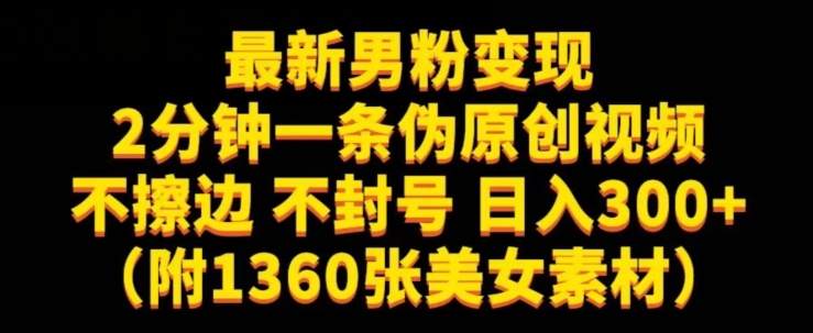 最新男粉变现，不擦边，不封号，日入300+（附1360张美女素材）【揭秘】-阳知网创资源库