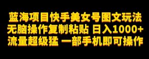 蓝海项目快手美女号图文玩法，无脑操作复制粘贴，日入1000+流量超级猛一部手机即可操作【揭秘】-阳知网创资源库