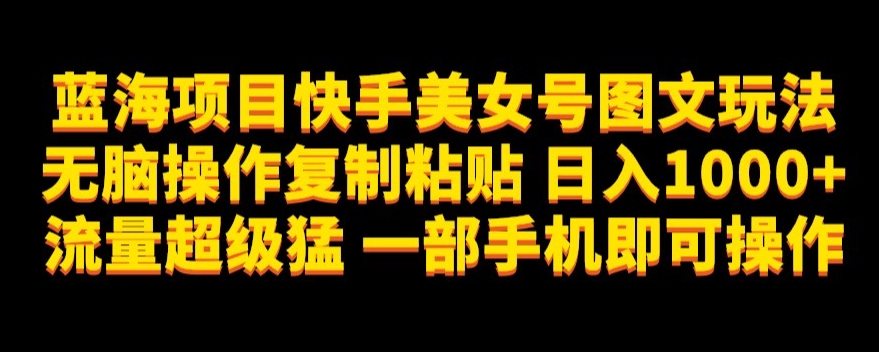 蓝海项目快手美女号图文玩法，无脑操作复制粘贴，日入1000+流量超级猛一部手机即可操作【揭秘】-阳知网创资源库