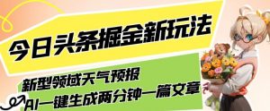 今日头条掘金新玩法，关于新型领域天气预报，AI一键生成两分钟一篇文章，复制粘贴轻松月入5000+-阳知网创资源库