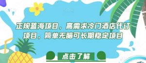 正规蓝海项目，高需求冷门酒店代订项目，简单无脑可长期稳定项目【揭秘】-阳知网创资源库