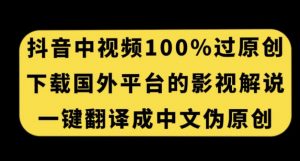 抖音中视频百分百过原创,下载国外平台的电影解说,一键翻译成中文获取收益-阳知网创资源库