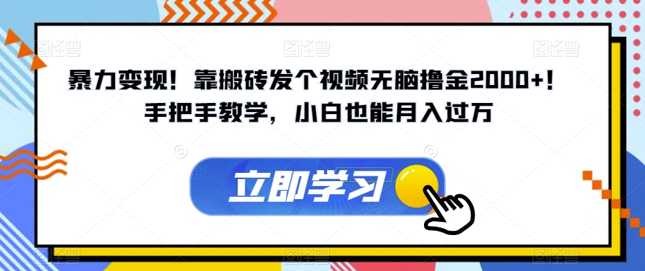 暴力变现！靠搬砖发个视频无脑撸金2000+！手把手教学，小白也能月入过万【揭秘】-阳知网创资源库