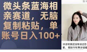 微头条蓝海相亲赛道,无脑复制粘贴,单账号日入100+-阳知网创资源库