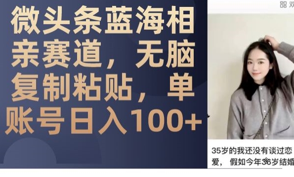 微头条蓝海相亲赛道,无脑复制粘贴,单账号日入100+-阳知网创资源库