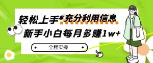 每月多赚1w+,新手小白如何充分利用信息赚钱,全程实操!【揭秘】-阳知网创资源库