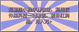 短剧挂小程序赚收益,利用软件黑科技一键搬运,项目红利期,月入万+【揭秘】-阳知网创资源库
