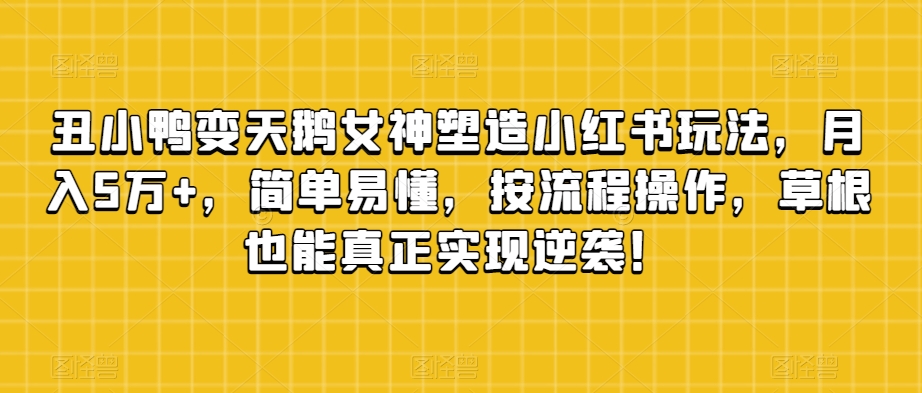 丑小鸭变天鹅女神塑造小红书玩法，月入5万+，简单易懂，按流程操作，草根也能真正实现逆袭！-阳知网创资源库