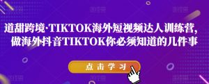 道甜跨境·TIKTOK海外短视频达人训练营,做海外抖音TIKTOK你必须知道的几件事-阳知网创资源库