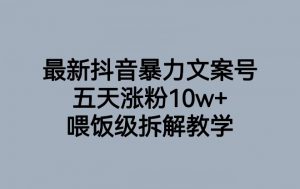 最新抖音暴力文案号,五天涨粉10w+,喂饭级拆解教学-阳知网创资源库
