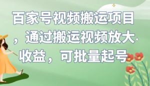 百家号视频搬运项目，通过搬运视频放大收益，可批量起号【揭秘】-阳知网创资源库