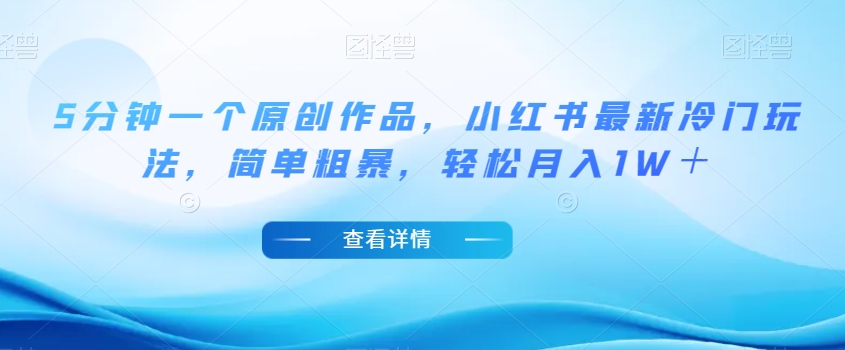 5分钟一个原创作品,小红书最新冷门玩法,简单粗暴,轻松月入1W+【揭秘】-阳知网创资源库