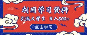 利用学习资料引流大学生粉,靠虚拟资源日入500+【揭秘】-阳知网创资源库