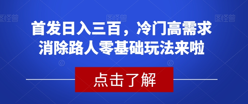 首发日入三百,冷门高需求消除路人零基础玩法来啦【揭秘】-阳知网创资源库