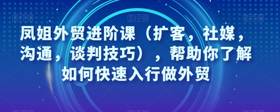 凤姐外贸进阶课(扩客,社媒,沟通,谈判技巧),帮助你了解如何快速入行做外贸-阳知网创资源库