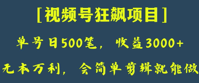 日收款500笔,纯利润3000+,视频号狂飙项目,会简单剪辑就能做【揭秘】-阳知网创资源库