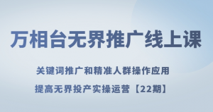 万相台无界推广线上课关键词推广和精准人群操作应用，提高无界投产实操运营【22期】-阳知网创资源库