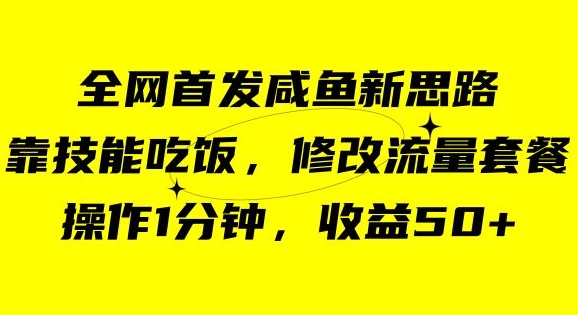 咸鱼冷门新玩法,靠“技能吃饭”,修改流量套餐,操作1分钟,收益50【揭秘】-阳知网创资源库