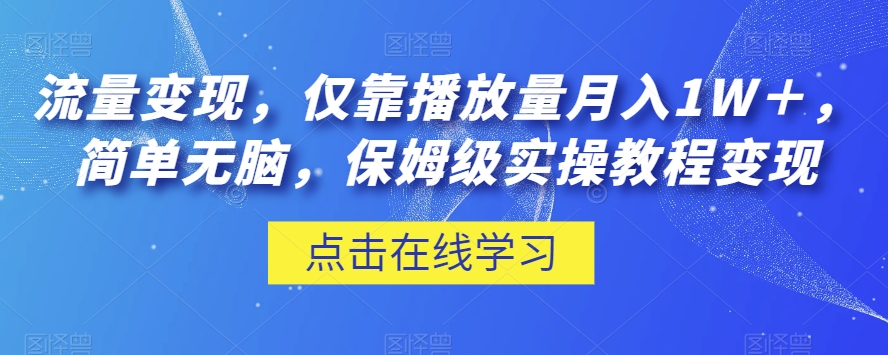 流量变现,仅靠播放量月入1W+,简单无脑,保姆级实操教程【揭秘】-阳知网创资源库