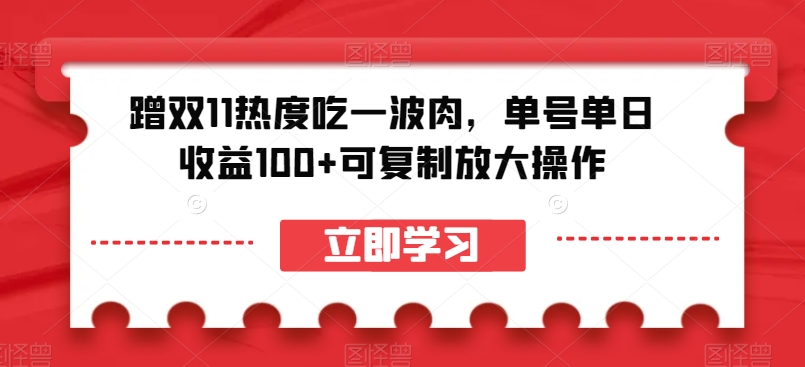 蹭双11热度吃一波肉,单号单日收益100+可复制放大操作【揭秘】-阳知网创资源库
