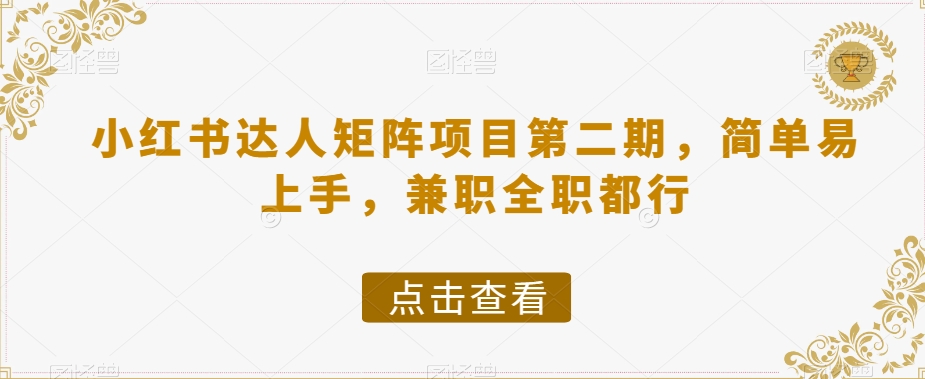 小红书达人矩阵项目第二期,简单易上手,兼职全职都行-阳知网创资源库