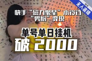 【日入破2000】快手无人直播不进人?“磁力聚星”没收益?不会卡屏、卡同城流量?最新课程会通通解决!-阳知网创资源库