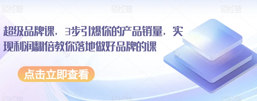 超级品牌课,3步引爆你的产品销量,实现利润翻倍教你落地做好品牌的课-阳知网创资源库
