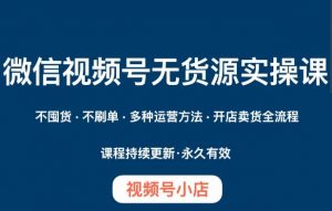 微信视频号小店无货源实操课程，​不囤货·不刷单·多种运营方法·开店卖货全流程-阳知网创资源库