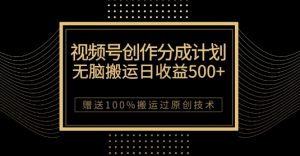 最新视频号创作分成计划,无脑搬运一天收益500+,100%搬运过原创技巧【揭秘】-阳知网创资源库