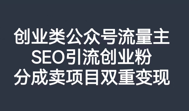 创业类公众号流量主,SEO引流创业粉,分成卖项目双重变现【揭秘】-阳知网创资源库