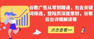 谷歌广告从零到精通,包含关键词筛选,登陆页深度策划,谷歌后台详细解读等-阳知网创资源库