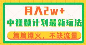 中视频计划全新玩法，月入2w+，收益稳定，几分钟一个作品，小白也可入局【揭秘】-阳知网创资源库