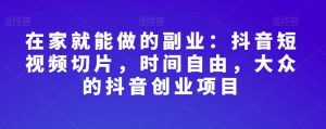 在家就能做的副业:抖音短视频切片,时间自由,大众的抖音创业项目-阳知网创资源库