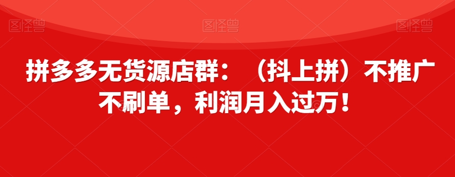 拼多多无货源店群:(抖上拼)不推广不刷单,利润月入过万!【揭秘】-阳知网创资源库