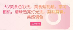 大V美食色彩法,美食短视频,学习相机,清晰透亮灯光法,剪映剪辑,美感调色-阳知网创资源库