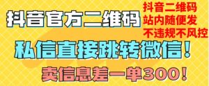 价值3000的技术！抖音二维码直跳微信！站内无限发不违规！-阳知网创资源库