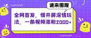 全网首发，慢开屏深情玩法，一条视频涨粉2000+【揭秘】-阳知网创资源库