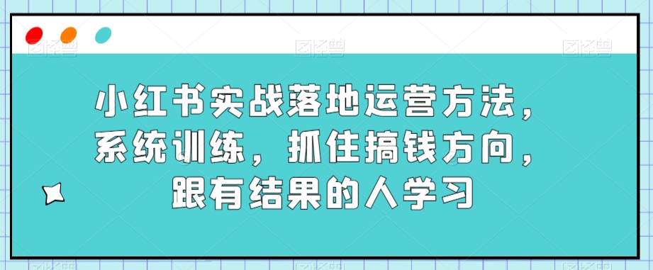 小红书实战落地运营方法，系统训练，抓住搞钱方向，跟有结果的人学习-阳知网创资源库