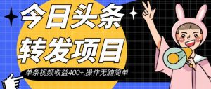 今日头条转发项目，单条视频收益400+,操作无脑简单【揭秘】-阳知网创资源库
