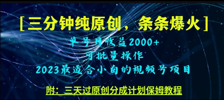 三分钟制作视频号纯原创,条条爆款,轻松月入过万【揭秘】-阳知网创资源库