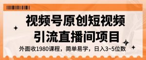 视频号原创短视频引流直播间项目，日入3~5五位数【揭秘】-阳知网创资源库